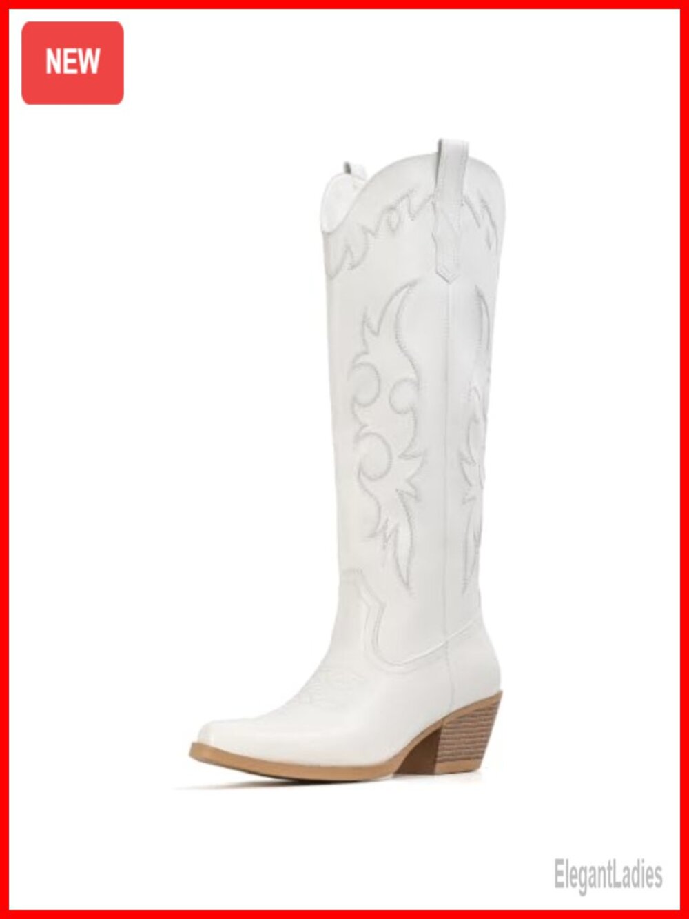 Faux Leather Knee High Cowboy Boots Pointed Toe Block Heel Side Zip